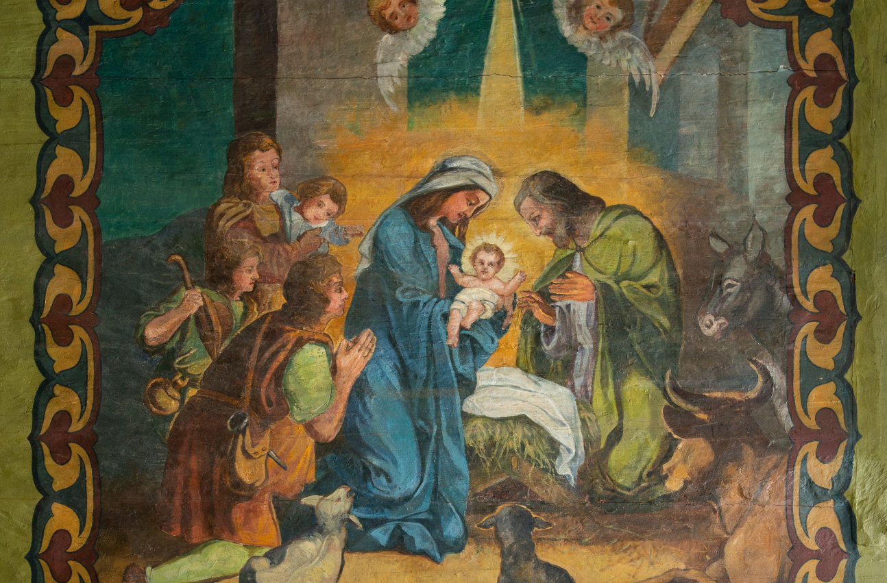 Adam Giebułtowski, polichromia ścienna ze sceną Bożego Narodzenia, kościół pw. św. Bartłomieja Apostoła w Porębie Wielkiej, 1916-1917