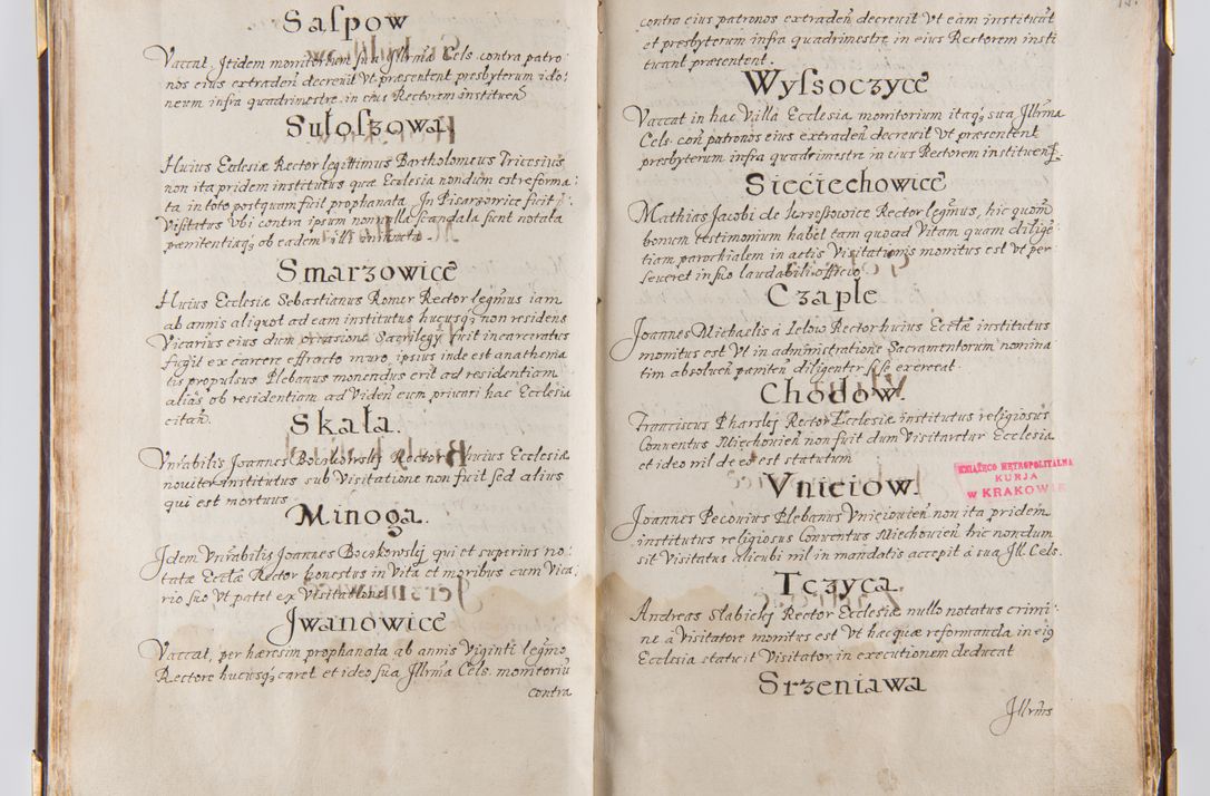 Zdjęcie nr 34 dla obiektu archiwalnego: Liber continens decreta executiva visitationum et alia ad correctionem et reformationem vitae et morum cleri pertinentia tempore fel. rec. R.D. Bernardi Maciejowski Cardinalis et episcopi Cracoviensis ac ducis Severiensis conscripta ex annis 1601 et sequent
