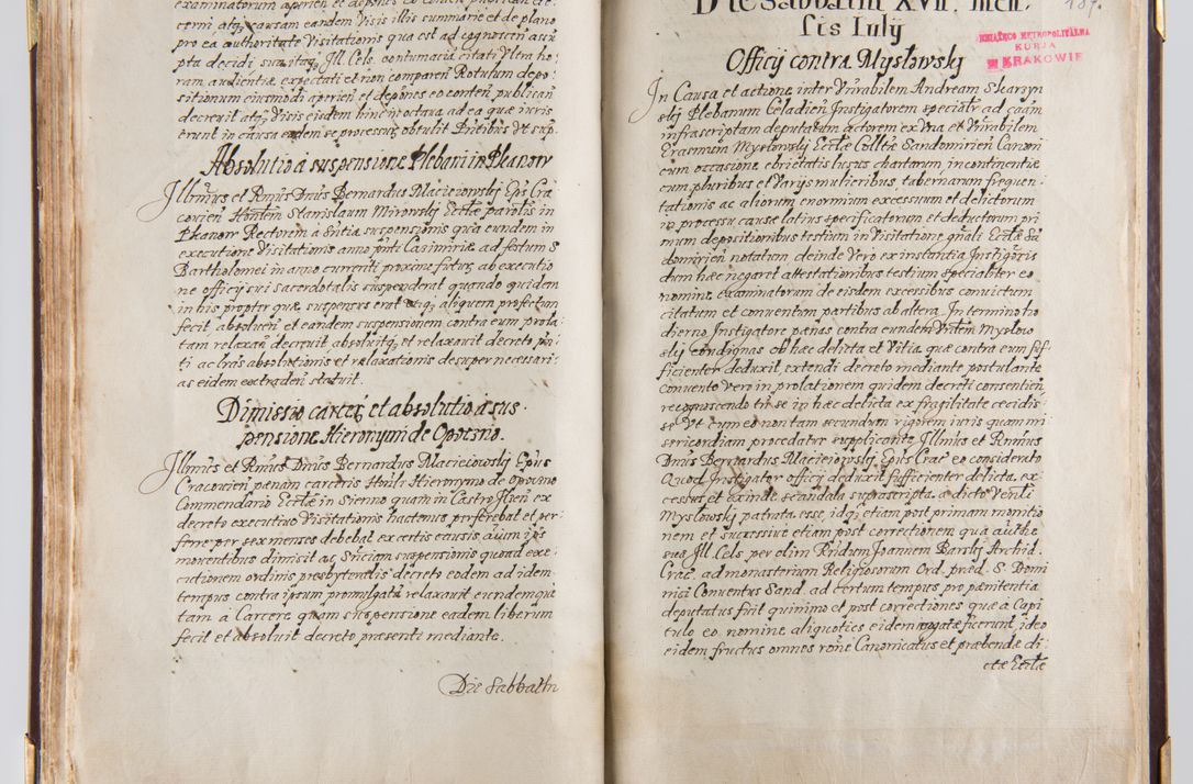 Zdjęcie nr 108 dla obiektu archiwalnego: Liber continens decreta executiva visitationum et alia ad correctionem et reformationem vitae et morum cleri pertinentia tempore fel. rec. R.D. Bernardi Maciejowski Cardinalis et episcopi Cracoviensis ac ducis Severiensis conscripta ex annis 1601 et sequent