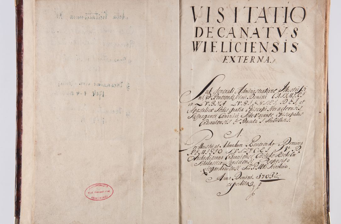Zdjęcie nr 7 dla obiektu archiwalnego: Acta visitationum decanatuum: Wielicensis ex anno 1703, Novi Montis ex anno 1704 et Scavinensis ex anno 1704 sub generali administratione R.D. Casimiri a Łubna Łubiński, episcoi Heracleensis, suffraganei, canonici sede vacante episcopatus Cracoviensis et ducatus Severiensis, a R.D. Remigio Suszycki IUD, archidiacono Cracoviensi, custode Kielcensi, scholastico Lanciciensi, SRM secretario a.D. 1703 et 1704 expedita