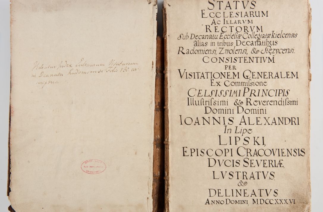 Zdjęcie nr 5 dla obiektu archiwalnego: Status ecclesiarum ac illarum rectorum sub decanatu Ecclesiae Collegiatae Kielcensis, alias in tribus decanatibus Radomiensi, Zwolenensi et Stężycensi consistentium, per visitatorem generalem ex commissione Cel. Principis R.D. Joannis Alexandri in Lipie Lipski, episcopi Cracoviensis, ducis Severiae lustratus er delineatus a.D. 1736