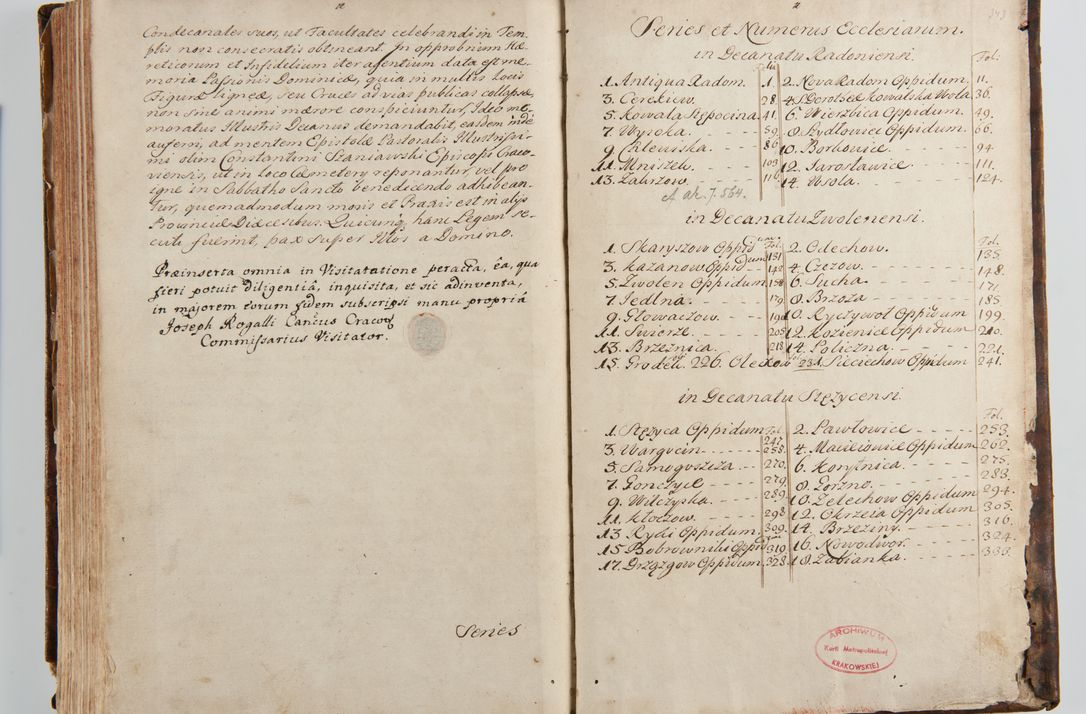 Zdjęcie nr 192 dla obiektu archiwalnego: Status ecclesiarum ac illarum rectorum sub decanatu Ecclesiae Collegiatae Kielcensis, alias in tribus decanatibus Radomiensi, Zwolenensi et Stężycensi consistentium, per visitatorem generalem ex commissione Cel. Principis R.D. Joannis Alexandri in Lipie Lipski, episcopi Cracoviensis, ducis Severiae lustratus er delineatus a.D. 1736