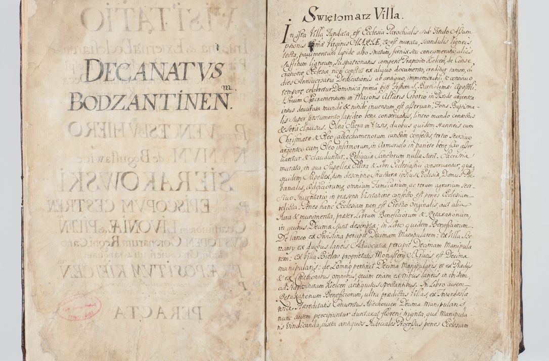 Zdjęcie nr 8 dla obiektu archiwalnego: Visitatio interna et externa ecclesiarum praeposituralium, parachialium, hospitalium et aliorum beneficiorum in decanatibus Bodzantinensi ac Kunoviensi consistentium per me Venceslaum Hieronymum de Bogusławice Sierakowski, pro tunc episcopum Cestrensem, coadiutorem Livoniae et Piltinensis, custodem Coronarum Regni , canonicum Cracoviensem uti tanquam praepositum Kielcensem, praeviis litteris innotescentialibus via cursoria per R.D. Decanos directis anno 1738 die 29 Julii inchoata et successivo anno 1739 die 14 memsis Junii terminata et peracta