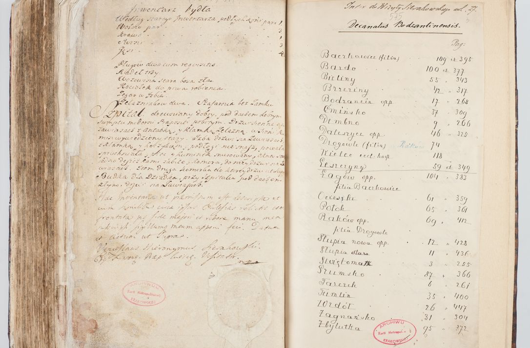 Zdjęcie nr 310 dla obiektu archiwalnego: Visitatio interna et externa ecclesiarum praeposituralium, parachialium, hospitalium et aliorum beneficiorum in decanatibus Bodzantinensi ac Kunoviensi consistentium per me Venceslaum Hieronymum de Bogusławice Sierakowski, pro tunc episcopum Cestrensem, coadiutorem Livoniae et Piltinensis, custodem Coronarum Regni , canonicum Cracoviensem uti tanquam praepositum Kielcensem, praeviis litteris innotescentialibus via cursoria per R.D. Decanos directis anno 1738 die 29 Julii inchoata et successivo anno 1739 die 14 memsis Junii terminata et peracta