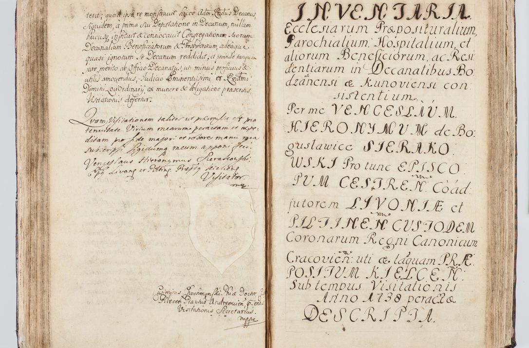 Zdjęcie nr 118 dla obiektu archiwalnego: Visitatio interna et externa ecclesiarum praeposituralium, parachialium, hospitalium et aliorum beneficiorum in decanatibus Bodzantinensi ac Kunoviensi consistentium per me Venceslaum Hieronymum de Bogusławice Sierakowski, pro tunc episcopum Cestrensem, coadiutorem Livoniae et Piltinensis, custodem Coronarum Regni , canonicum Cracoviensem uti tanquam praepositum Kielcensem, praeviis litteris innotescentialibus via cursoria per R.D. Decanos directis anno 1738 die 29 Julii inchoata et successivo anno 1739 die 14 memsis Junii terminata et peracta