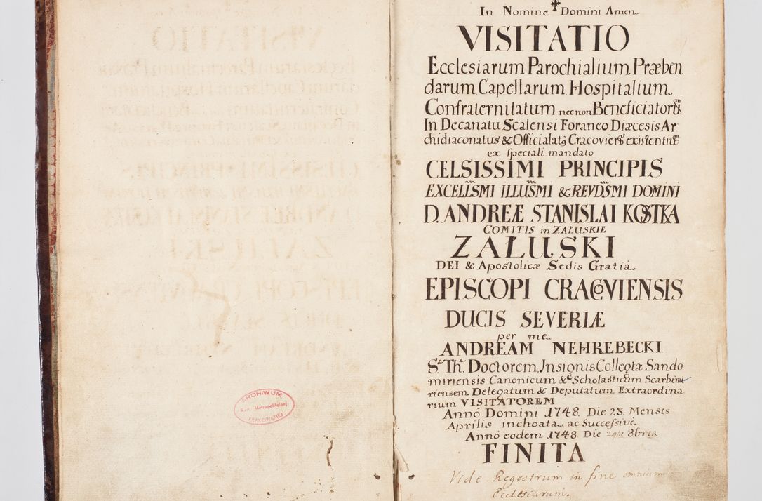 Zdjęcie nr 9 dla obiektu archiwalnego: Visitatio ecclesiarum parachialium, praebendarum, capellarum, hospitalium, confraternitatum, nec non beneficiorum in decanatu Scalensi Kostka comitis in Załuskie Załuski, episcopi Cracoviensis, ducis Severiae per me Andream Nehrebecki S.Th.D., Insignis Collegiatae Sandomieriensis canonicum et scholasticum Scarbimieiensem, delegatum et deputatum extraordinarium visitatorem a.D. 1748 die 23 mensis Aprilis inchoata, ac successivo anno eodem 1748 diec 24 Octobris finita