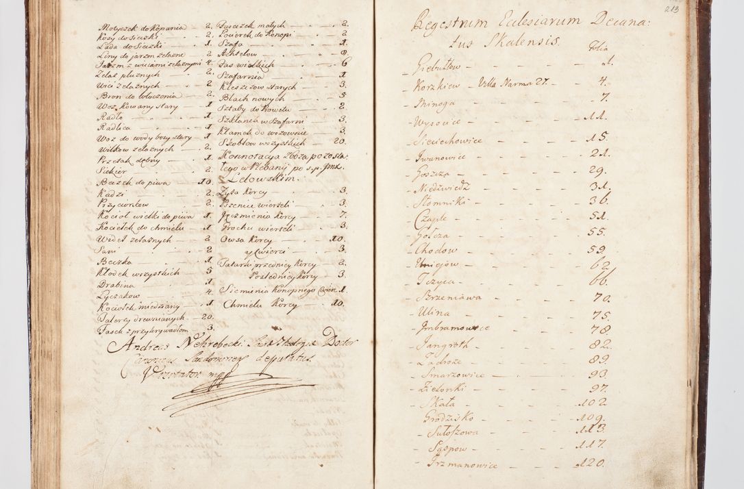 Zdjęcie nr 239 dla obiektu archiwalnego: Visitatio ecclesiarum parachialium, praebendarum, capellarum, hospitalium, confraternitatum, nec non beneficiorum in decanatu Scalensi Kostka comitis in Załuskie Załuski, episcopi Cracoviensis, ducis Severiae per me Andream Nehrebecki S.Th.D., Insignis Collegiatae Sandomieriensis canonicum et scholasticum Scarbimieiensem, delegatum et deputatum extraordinarium visitatorem a.D. 1748 die 23 mensis Aprilis inchoata, ac successivo anno eodem 1748 diec 24 Octobris finita