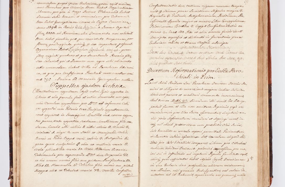 Zdjęcie nr 39 dla obiektu archiwalnego: Acta visitationis decanatuum Dobczycensis et Lipnicensis ex delegatione Cel. Principis R.D. Andrea Stanislai Kostka comitis in Załuskie Załuski, episcopi Cracoviensis ducis Severiae, per Clementem Stanislaum Kostka Herka, Phil. Doctorem et Professorem, Collegam minorem, Ecclesiae Collegiatae Boboviensis custodem, parochiae Droginensis curatum a.D. 1747 die vero 3 mensis Decembris inchoata et 1748 die 22 mensis Martii expeditae