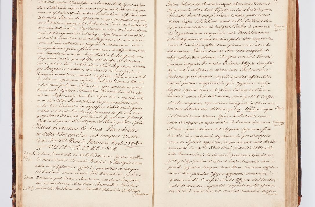 Zdjęcie nr 23 dla obiektu archiwalnego: Acta visitationis decanatuum Dobczycensis et Lipnicensis ex delegatione Cel. Principis R.D. Andrea Stanislai Kostka comitis in Załuskie Załuski, episcopi Cracoviensis ducis Severiae, per Clementem Stanislaum Kostka Herka, Phil. Doctorem et Professorem, Collegam minorem, Ecclesiae Collegiatae Boboviensis custodem, parochiae Droginensis curatum a.D. 1747 die vero 3 mensis Decembris inchoata et 1748 die 22 mensis Martii expeditae