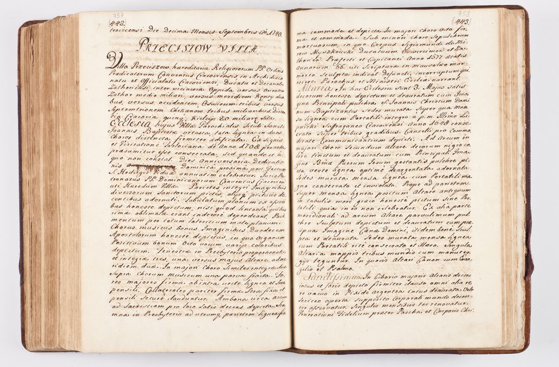 Zdjęcie nr 369 dla obiektu archiwalnego: Visitatio ecclesiarum parochialium, praebendarum, capellarum, hospitalium atque confraternitatum, nec non beneficiorum in decanatibus Oswiecimensis et Zathoriensis, archidiaconatus et officialatus Cracoviensis existentium per R.D. Franciscum Lanckoroński, canonicum cathedralem Cracoviensem, visitatorem delegatum a.D. 1747 et 1748 expedita