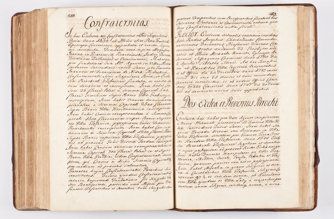Zdjęcie nr 357 dla obiektu archiwalnego: Visitatio ecclesiarum parochialium, praebendarum, capellarum, hospitalium atque confraternitatum, nec non beneficiorum in decanatibus Oswiecimensis et Zathoriensis, archidiaconatus et officialatus Cracoviensis existentium per R.D. Franciscum Lanckoroński, canonicum cathedralem Cracoviensem, visitatorem delegatum a.D. 1747 et 1748 expedita