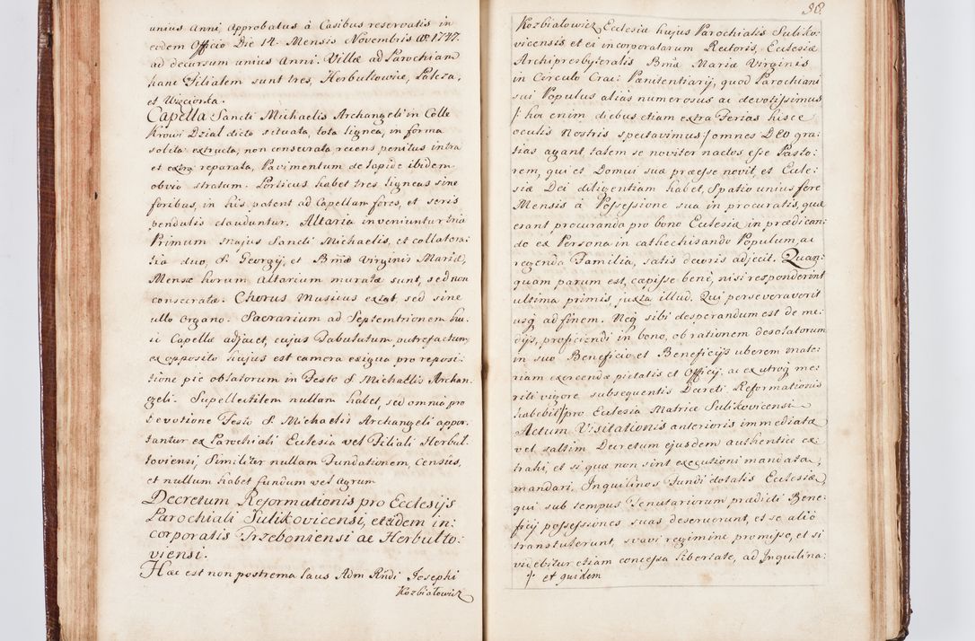 Zdjęcie nr 68 dla obiektu archiwalnego: Visitatio ecclesiarum parachialium, praebendarum, capellarum, hospitalium atque confraternitatum, nec non beneficiorum in decanatu Scaviensi foraneo, dioecesis, archidiaconatus et officialatus Cracoviensis consistentiu, ex speciali mandato Cel. Principis R.D. Andreae Stanislai Kostka in Załuskie Załuski, episcopi Cracoviensis canonicum, parochialis s. Nicolai ad Cracowiam praepositum, delegatum extraordinarium visitatorem a.D. 1748 