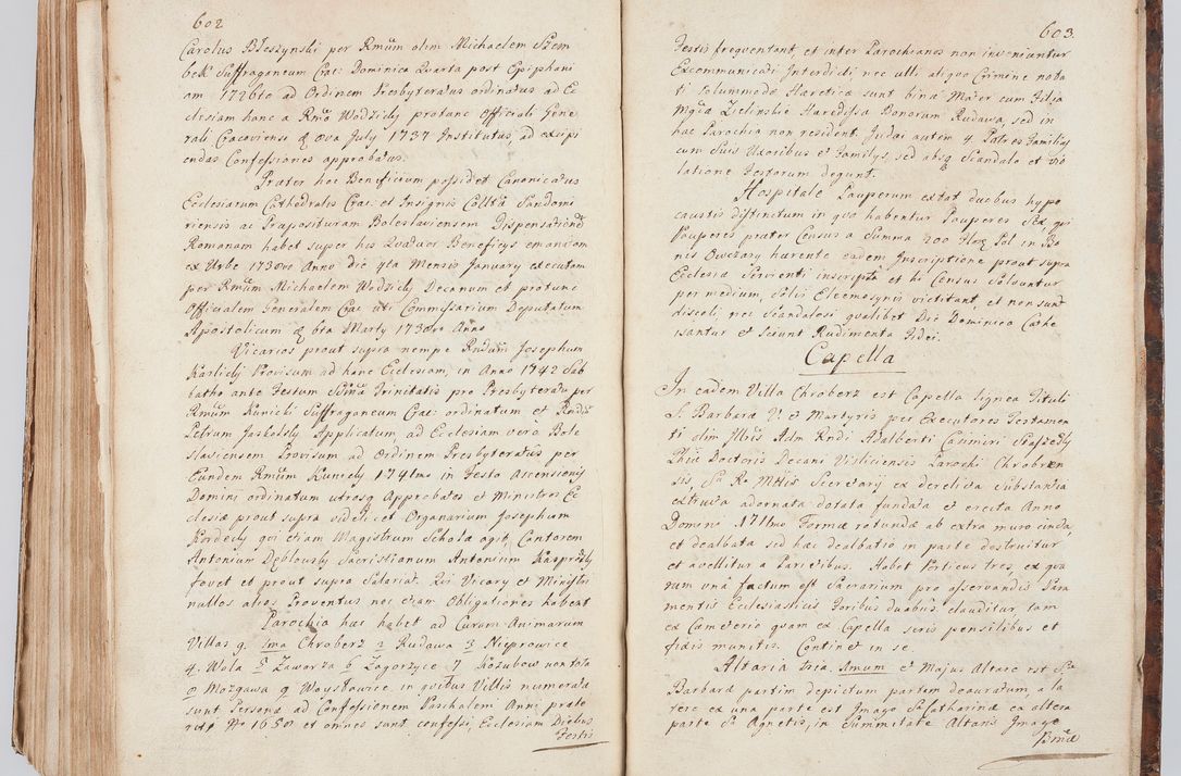 Zdjęcie nr 323 dla obiektu archiwalnego: Acta visitationis ecclesiarum in decanatu Sokolinensi et Kijensi ex commissione Cel. Principis R.D. Andrea Stanislai Kostka comitis in Załuskie Załuski, episcopi Cracoviensis, ducis Severiae, per Josephum Carolum Bleszyński, ecclesiarum cathedralis Cracoviensis et Insignis Collegiatae Sandomiriensis canonicum, expeditae diebus mensium Januarii et Februarii et Martii 1748 anno