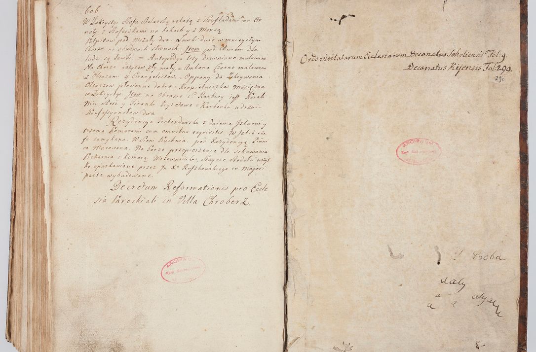 Zdjęcie nr 325 dla obiektu archiwalnego: Acta visitationis ecclesiarum in decanatu Sokolinensi et Kijensi ex commissione Cel. Principis R.D. Andrea Stanislai Kostka comitis in Załuskie Załuski, episcopi Cracoviensis, ducis Severiae, per Josephum Carolum Bleszyński, ecclesiarum cathedralis Cracoviensis et Insignis Collegiatae Sandomiriensis canonicum, expeditae diebus mensium Januarii et Februarii et Martii 1748 anno