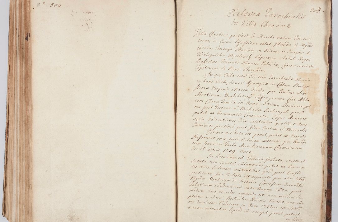 Zdjęcie nr 314 dla obiektu archiwalnego: Acta visitationis ecclesiarum in decanatu Sokolinensi et Kijensi ex commissione Cel. Principis R.D. Andrea Stanislai Kostka comitis in Załuskie Załuski, episcopi Cracoviensis, ducis Severiae, per Josephum Carolum Bleszyński, ecclesiarum cathedralis Cracoviensis et Insignis Collegiatae Sandomiriensis canonicum, expeditae diebus mensium Januarii et Februarii et Martii 1748 anno