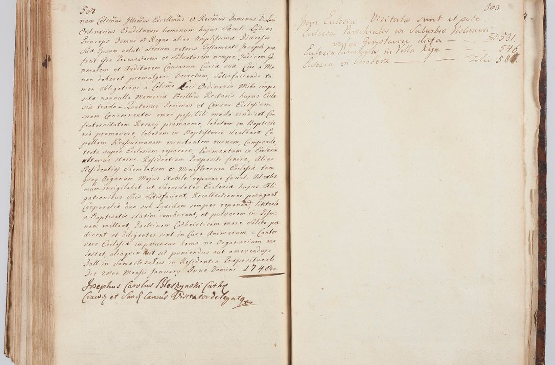 Zdjęcie nr 313 dla obiektu archiwalnego: Acta visitationis ecclesiarum in decanatu Sokolinensi et Kijensi ex commissione Cel. Principis R.D. Andrea Stanislai Kostka comitis in Załuskie Załuski, episcopi Cracoviensis, ducis Severiae, per Josephum Carolum Bleszyński, ecclesiarum cathedralis Cracoviensis et Insignis Collegiatae Sandomiriensis canonicum, expeditae diebus mensium Januarii et Februarii et Martii 1748 anno