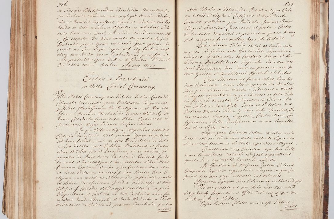 Zdjęcie nr 279 dla obiektu archiwalnego: Acta visitationis ecclesiarum in decanatu Sokolinensi et Kijensi ex commissione Cel. Principis R.D. Andrea Stanislai Kostka comitis in Załuskie Załuski, episcopi Cracoviensis, ducis Severiae, per Josephum Carolum Bleszyński, ecclesiarum cathedralis Cracoviensis et Insignis Collegiatae Sandomiriensis canonicum, expeditae diebus mensium Januarii et Februarii et Martii 1748 anno