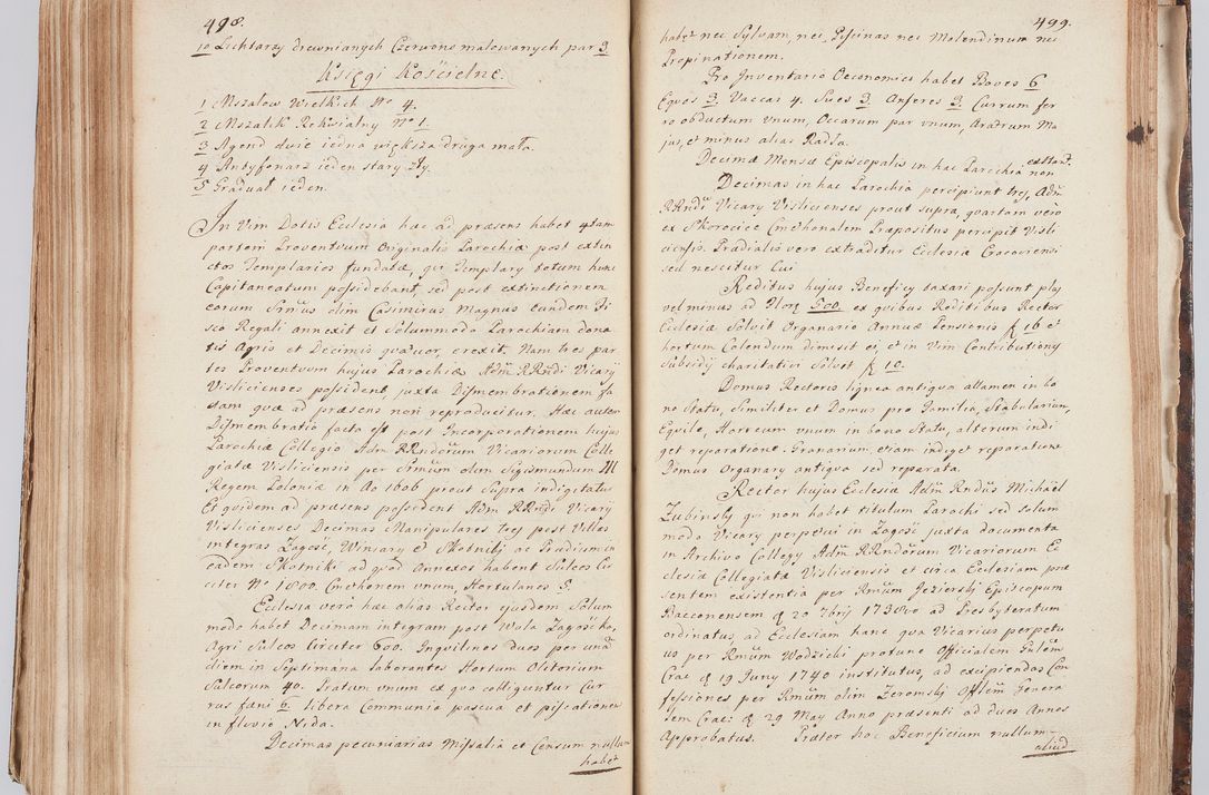 Zdjęcie nr 270 dla obiektu archiwalnego: Acta visitationis ecclesiarum in decanatu Sokolinensi et Kijensi ex commissione Cel. Principis R.D. Andrea Stanislai Kostka comitis in Załuskie Załuski, episcopi Cracoviensis, ducis Severiae, per Josephum Carolum Bleszyński, ecclesiarum cathedralis Cracoviensis et Insignis Collegiatae Sandomiriensis canonicum, expeditae diebus mensium Januarii et Februarii et Martii 1748 anno