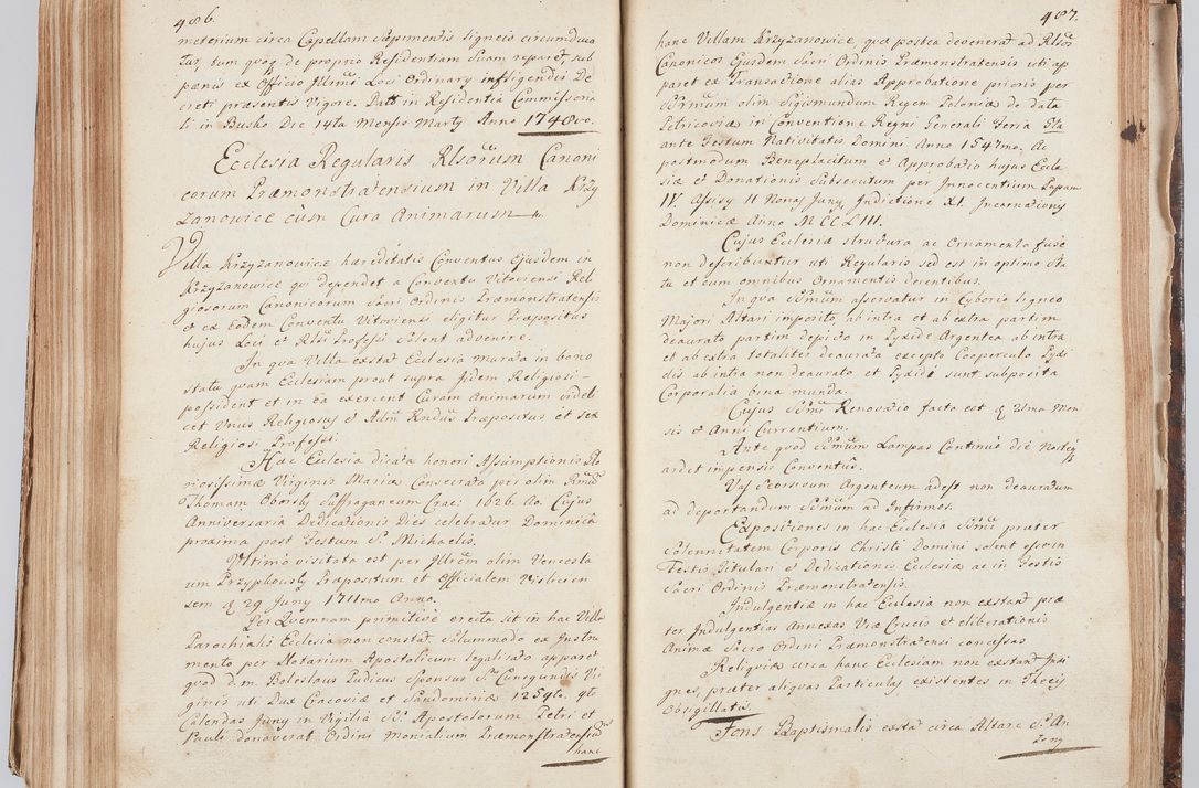 Zdjęcie nr 264 dla obiektu archiwalnego: Acta visitationis ecclesiarum in decanatu Sokolinensi et Kijensi ex commissione Cel. Principis R.D. Andrea Stanislai Kostka comitis in Załuskie Załuski, episcopi Cracoviensis, ducis Severiae, per Josephum Carolum Bleszyński, ecclesiarum cathedralis Cracoviensis et Insignis Collegiatae Sandomiriensis canonicum, expeditae diebus mensium Januarii et Februarii et Martii 1748 anno