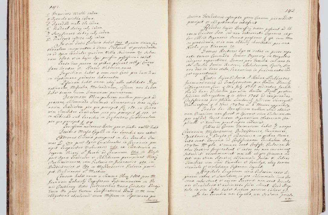 Zdjęcie nr 85 dla obiektu archiwalnego: Acta visitationis ecclesiarum in decanatu Sokolinensi et Kijensi ex commissione Cel. Principis R.D. Andrea Stanislai Kostka comitis in Załuskie Załuski, episcopi Cracoviensis, ducis Severiae, per Josephum Carolum Bleszyński, ecclesiarum cathedralis Cracoviensis et Insignis Collegiatae Sandomiriensis canonicum, expeditae diebus mensium Januarii et Februarii et Martii 1748 anno