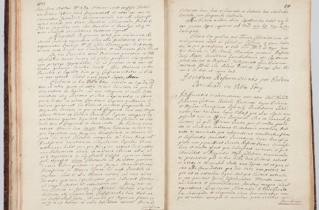 Zdjęcie nr 35 dla obiektu archiwalnego: Acta visitationis ecclesiarum in decanatu Sokolinensi et Kijensi ex commissione Cel. Principis R.D. Andrea Stanislai Kostka comitis in Załuskie Załuski, episcopi Cracoviensis, ducis Severiae, per Josephum Carolum Bleszyński, ecclesiarum cathedralis Cracoviensis et Insignis Collegiatae Sandomiriensis canonicum, expeditae diebus mensium Januarii et Februarii et Martii 1748 anno