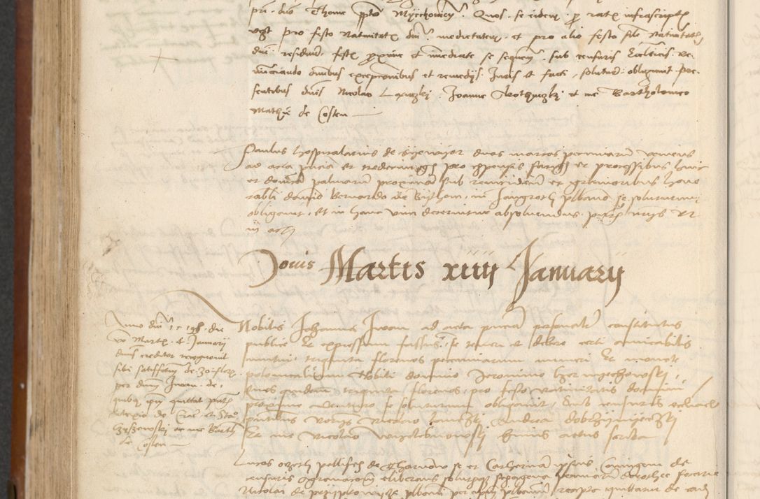 Zdjęcie nr 404 dla obiektu archiwalnego: [Acta] obligationum coram reverendo patre domino Thoma Rosnowsky canonico et offi[ciali C]racoviensi generali [a]d annum Domini 1514, [ind]itione secunda, pontificatus sanctissimi in Christo patris domini nostro domini Leonis divina providencia pape decimi moderni. Anno sue sanctitatis aduc ad 19 Marcii [...] primo secundis fatibus et felici sidere suum per manu Bronislaidis telluris Ursonici recipiunt et dii faveant ceptis