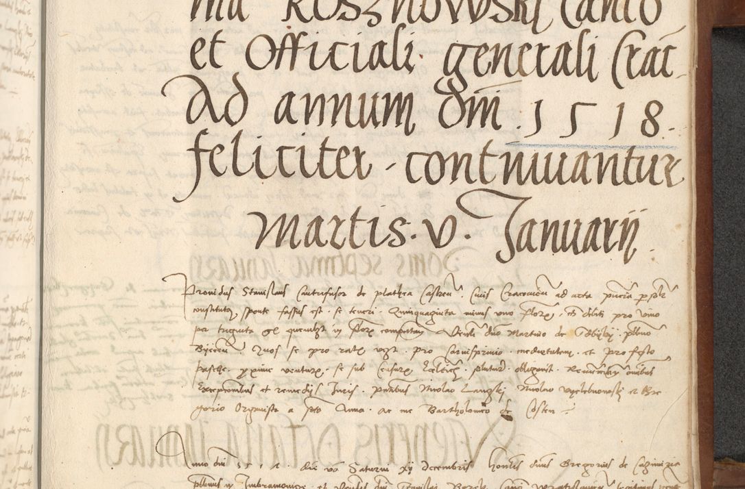 Zdjęcie nr 401 dla obiektu archiwalnego: [Acta] obligationum coram reverendo patre domino Thoma Rosnowsky canonico et offi[ciali C]racoviensi generali [a]d annum Domini 1514, [ind]itione secunda, pontificatus sanctissimi in Christo patris domini nostro domini Leonis divina providencia pape decimi moderni. Anno sue sanctitatis aduc ad 19 Marcii [...] primo secundis fatibus et felici sidere suum per manu Bronislaidis telluris Ursonici recipiunt et dii faveant ceptis