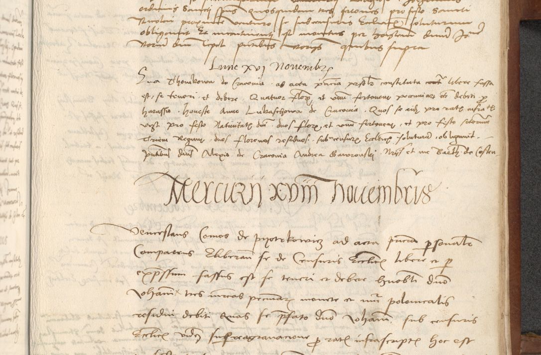 Zdjęcie nr 385 dla obiektu archiwalnego: [Acta] obligationum coram reverendo patre domino Thoma Rosnowsky canonico et offi[ciali C]racoviensi generali [a]d annum Domini 1514, [ind]itione secunda, pontificatus sanctissimi in Christo patris domini nostro domini Leonis divina providencia pape decimi moderni. Anno sue sanctitatis aduc ad 19 Marcii [...] primo secundis fatibus et felici sidere suum per manu Bronislaidis telluris Ursonici recipiunt et dii faveant ceptis