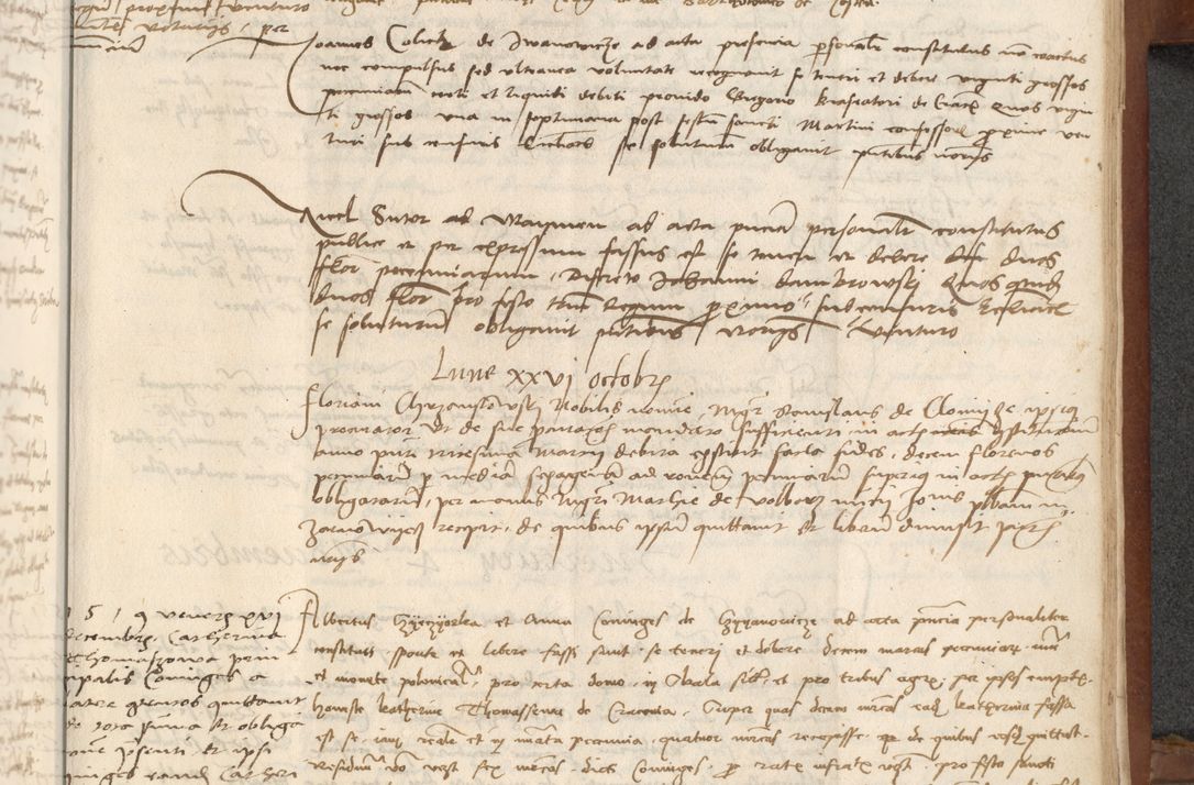Zdjęcie nr 381 dla obiektu archiwalnego: [Acta] obligationum coram reverendo patre domino Thoma Rosnowsky canonico et offi[ciali C]racoviensi generali [a]d annum Domini 1514, [ind]itione secunda, pontificatus sanctissimi in Christo patris domini nostro domini Leonis divina providencia pape decimi moderni. Anno sue sanctitatis aduc ad 19 Marcii [...] primo secundis fatibus et felici sidere suum per manu Bronislaidis telluris Ursonici recipiunt et dii faveant ceptis