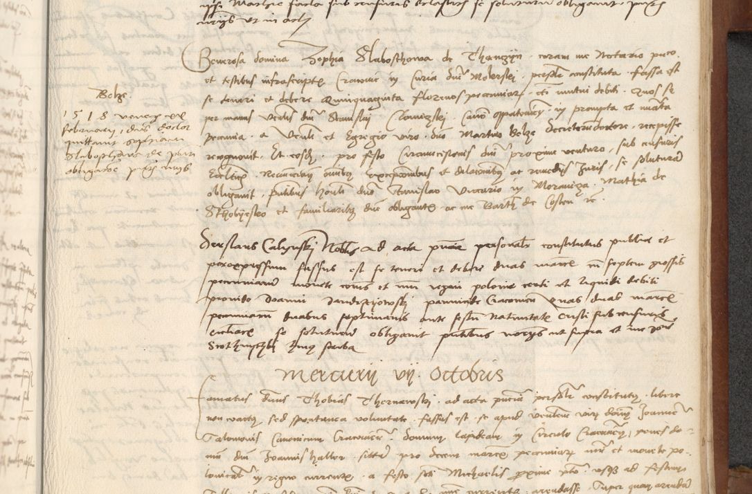 Zdjęcie nr 375 dla obiektu archiwalnego: [Acta] obligationum coram reverendo patre domino Thoma Rosnowsky canonico et offi[ciali C]racoviensi generali [a]d annum Domini 1514, [ind]itione secunda, pontificatus sanctissimi in Christo patris domini nostro domini Leonis divina providencia pape decimi moderni. Anno sue sanctitatis aduc ad 19 Marcii [...] primo secundis fatibus et felici sidere suum per manu Bronislaidis telluris Ursonici recipiunt et dii faveant ceptis
