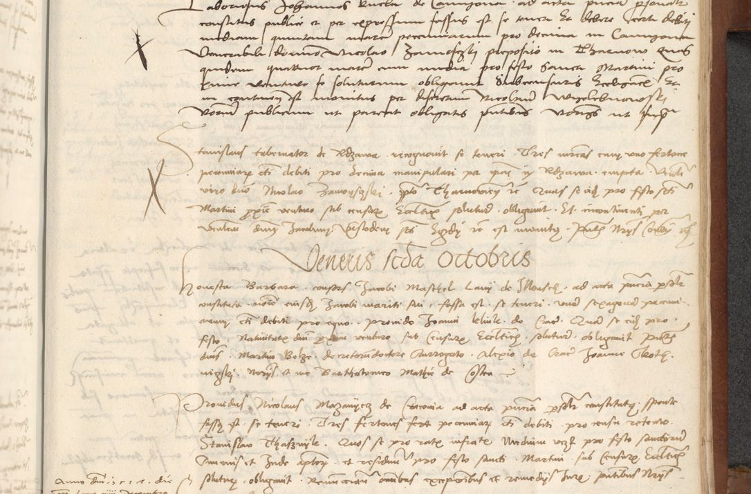 Zdjęcie nr 373 dla obiektu archiwalnego: [Acta] obligationum coram reverendo patre domino Thoma Rosnowsky canonico et offi[ciali C]racoviensi generali [a]d annum Domini 1514, [ind]itione secunda, pontificatus sanctissimi in Christo patris domini nostro domini Leonis divina providencia pape decimi moderni. Anno sue sanctitatis aduc ad 19 Marcii [...] primo secundis fatibus et felici sidere suum per manu Bronislaidis telluris Ursonici recipiunt et dii faveant ceptis