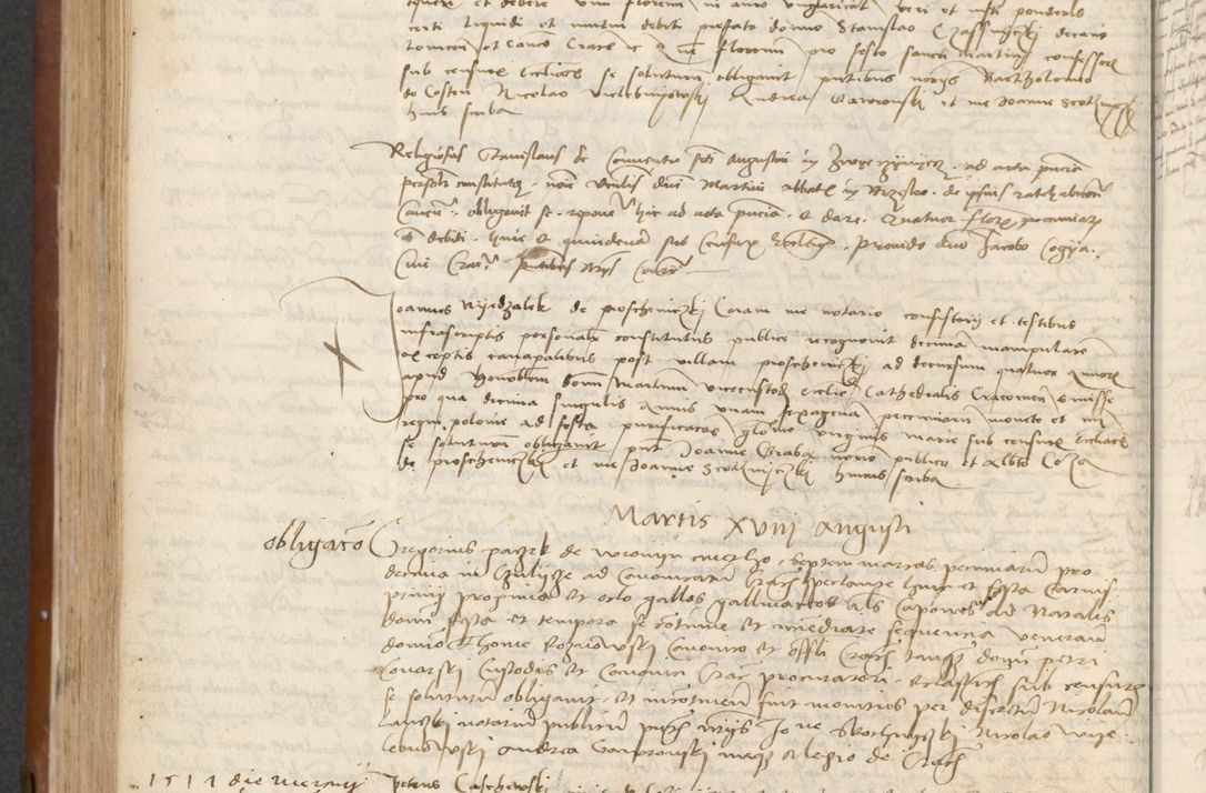Zdjęcie nr 364 dla obiektu archiwalnego: [Acta] obligationum coram reverendo patre domino Thoma Rosnowsky canonico et offi[ciali C]racoviensi generali [a]d annum Domini 1514, [ind]itione secunda, pontificatus sanctissimi in Christo patris domini nostro domini Leonis divina providencia pape decimi moderni. Anno sue sanctitatis aduc ad 19 Marcii [...] primo secundis fatibus et felici sidere suum per manu Bronislaidis telluris Ursonici recipiunt et dii faveant ceptis