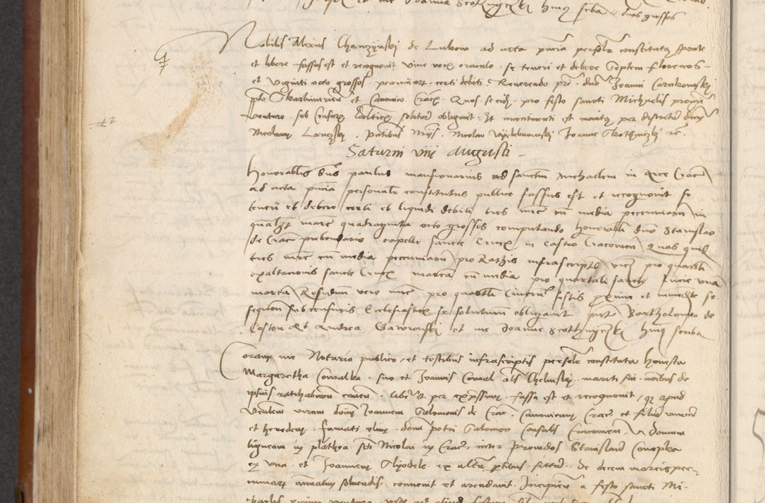 Zdjęcie nr 358 dla obiektu archiwalnego: [Acta] obligationum coram reverendo patre domino Thoma Rosnowsky canonico et offi[ciali C]racoviensi generali [a]d annum Domini 1514, [ind]itione secunda, pontificatus sanctissimi in Christo patris domini nostro domini Leonis divina providencia pape decimi moderni. Anno sue sanctitatis aduc ad 19 Marcii [...] primo secundis fatibus et felici sidere suum per manu Bronislaidis telluris Ursonici recipiunt et dii faveant ceptis