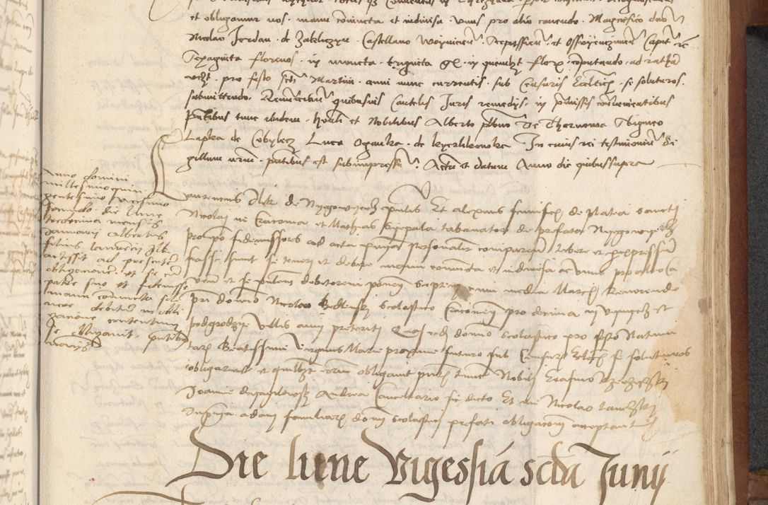 Zdjęcie nr 339 dla obiektu archiwalnego: [Acta] obligationum coram reverendo patre domino Thoma Rosnowsky canonico et offi[ciali C]racoviensi generali [a]d annum Domini 1514, [ind]itione secunda, pontificatus sanctissimi in Christo patris domini nostro domini Leonis divina providencia pape decimi moderni. Anno sue sanctitatis aduc ad 19 Marcii [...] primo secundis fatibus et felici sidere suum per manu Bronislaidis telluris Ursonici recipiunt et dii faveant ceptis
