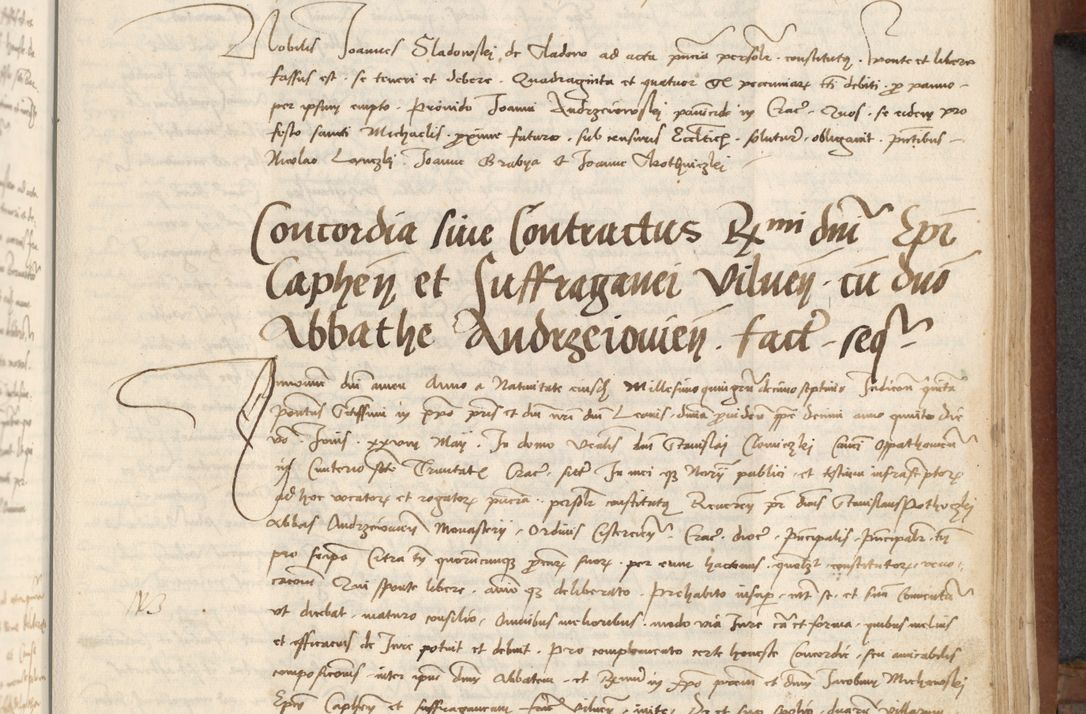 Zdjęcie nr 331 dla obiektu archiwalnego: [Acta] obligationum coram reverendo patre domino Thoma Rosnowsky canonico et offi[ciali C]racoviensi generali [a]d annum Domini 1514, [ind]itione secunda, pontificatus sanctissimi in Christo patris domini nostro domini Leonis divina providencia pape decimi moderni. Anno sue sanctitatis aduc ad 19 Marcii [...] primo secundis fatibus et felici sidere suum per manu Bronislaidis telluris Ursonici recipiunt et dii faveant ceptis