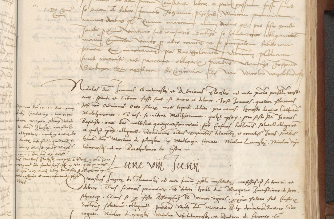 Zdjęcie nr 329 dla obiektu archiwalnego: [Acta] obligationum coram reverendo patre domino Thoma Rosnowsky canonico et offi[ciali C]racoviensi generali [a]d annum Domini 1514, [ind]itione secunda, pontificatus sanctissimi in Christo patris domini nostro domini Leonis divina providencia pape decimi moderni. Anno sue sanctitatis aduc ad 19 Marcii [...] primo secundis fatibus et felici sidere suum per manu Bronislaidis telluris Ursonici recipiunt et dii faveant ceptis