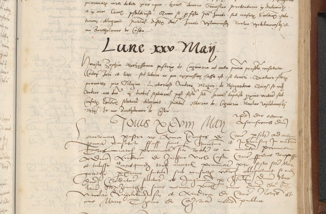 Zdjęcie nr 325 dla obiektu archiwalnego: [Acta] obligationum coram reverendo patre domino Thoma Rosnowsky canonico et offi[ciali C]racoviensi generali [a]d annum Domini 1514, [ind]itione secunda, pontificatus sanctissimi in Christo patris domini nostro domini Leonis divina providencia pape decimi moderni. Anno sue sanctitatis aduc ad 19 Marcii [...] primo secundis fatibus et felici sidere suum per manu Bronislaidis telluris Ursonici recipiunt et dii faveant ceptis