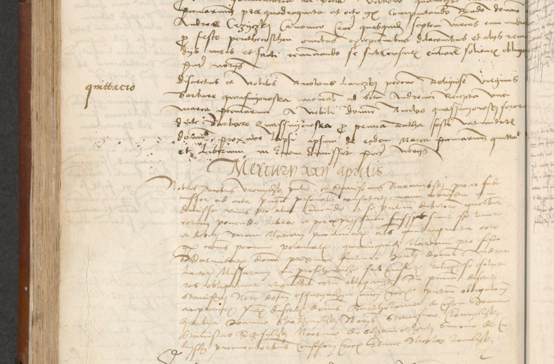 Zdjęcie nr 314 dla obiektu archiwalnego: [Acta] obligationum coram reverendo patre domino Thoma Rosnowsky canonico et offi[ciali C]racoviensi generali [a]d annum Domini 1514, [ind]itione secunda, pontificatus sanctissimi in Christo patris domini nostro domini Leonis divina providencia pape decimi moderni. Anno sue sanctitatis aduc ad 19 Marcii [...] primo secundis fatibus et felici sidere suum per manu Bronislaidis telluris Ursonici recipiunt et dii faveant ceptis