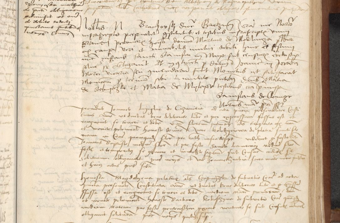Zdjęcie nr 307 dla obiektu archiwalnego: [Acta] obligationum coram reverendo patre domino Thoma Rosnowsky canonico et offi[ciali C]racoviensi generali [a]d annum Domini 1514, [ind]itione secunda, pontificatus sanctissimi in Christo patris domini nostro domini Leonis divina providencia pape decimi moderni. Anno sue sanctitatis aduc ad 19 Marcii [...] primo secundis fatibus et felici sidere suum per manu Bronislaidis telluris Ursonici recipiunt et dii faveant ceptis
