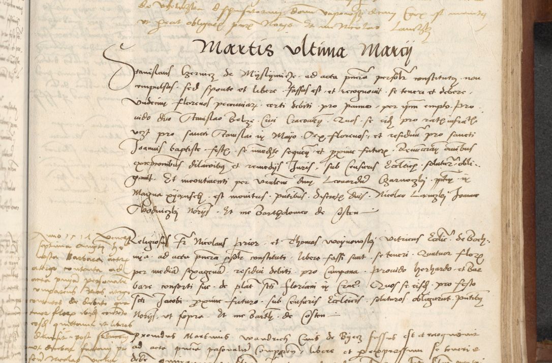 Zdjęcie nr 305 dla obiektu archiwalnego: [Acta] obligationum coram reverendo patre domino Thoma Rosnowsky canonico et offi[ciali C]racoviensi generali [a]d annum Domini 1514, [ind]itione secunda, pontificatus sanctissimi in Christo patris domini nostro domini Leonis divina providencia pape decimi moderni. Anno sue sanctitatis aduc ad 19 Marcii [...] primo secundis fatibus et felici sidere suum per manu Bronislaidis telluris Ursonici recipiunt et dii faveant ceptis