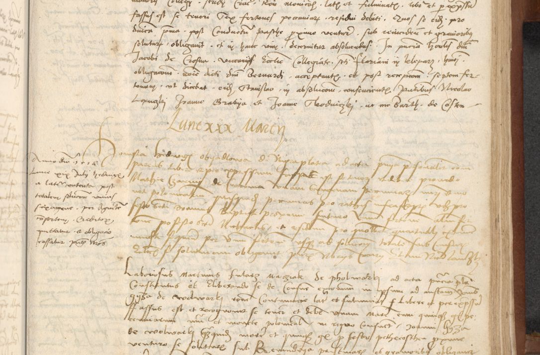 Zdjęcie nr 303 dla obiektu archiwalnego: [Acta] obligationum coram reverendo patre domino Thoma Rosnowsky canonico et offi[ciali C]racoviensi generali [a]d annum Domini 1514, [ind]itione secunda, pontificatus sanctissimi in Christo patris domini nostro domini Leonis divina providencia pape decimi moderni. Anno sue sanctitatis aduc ad 19 Marcii [...] primo secundis fatibus et felici sidere suum per manu Bronislaidis telluris Ursonici recipiunt et dii faveant ceptis