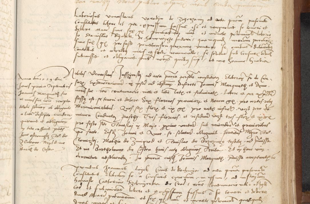 Zdjęcie nr 301 dla obiektu archiwalnego: [Acta] obligationum coram reverendo patre domino Thoma Rosnowsky canonico et offi[ciali C]racoviensi generali [a]d annum Domini 1514, [ind]itione secunda, pontificatus sanctissimi in Christo patris domini nostro domini Leonis divina providencia pape decimi moderni. Anno sue sanctitatis aduc ad 19 Marcii [...] primo secundis fatibus et felici sidere suum per manu Bronislaidis telluris Ursonici recipiunt et dii faveant ceptis
