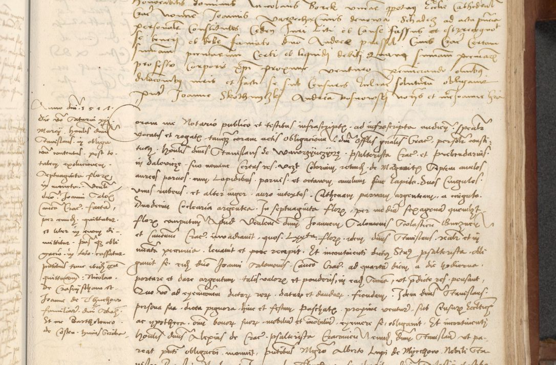 Zdjęcie nr 291 dla obiektu archiwalnego: [Acta] obligationum coram reverendo patre domino Thoma Rosnowsky canonico et offi[ciali C]racoviensi generali [a]d annum Domini 1514, [ind]itione secunda, pontificatus sanctissimi in Christo patris domini nostro domini Leonis divina providencia pape decimi moderni. Anno sue sanctitatis aduc ad 19 Marcii [...] primo secundis fatibus et felici sidere suum per manu Bronislaidis telluris Ursonici recipiunt et dii faveant ceptis