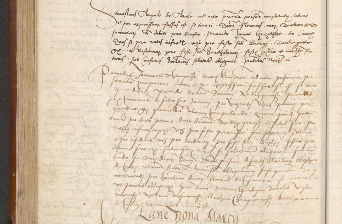 Zdjęcie nr 286 dla obiektu archiwalnego: [Acta] obligationum coram reverendo patre domino Thoma Rosnowsky canonico et offi[ciali C]racoviensi generali [a]d annum Domini 1514, [ind]itione secunda, pontificatus sanctissimi in Christo patris domini nostro domini Leonis divina providencia pape decimi moderni. Anno sue sanctitatis aduc ad 19 Marcii [...] primo secundis fatibus et felici sidere suum per manu Bronislaidis telluris Ursonici recipiunt et dii faveant ceptis