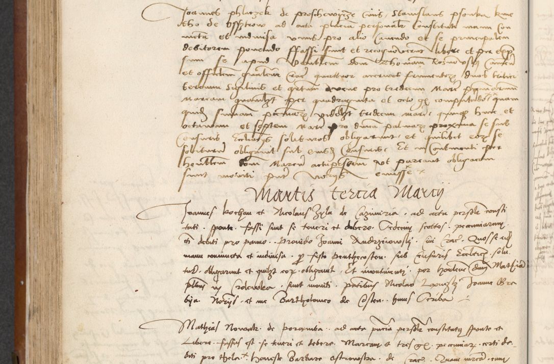 Zdjęcie nr 284 dla obiektu archiwalnego: [Acta] obligationum coram reverendo patre domino Thoma Rosnowsky canonico et offi[ciali C]racoviensi generali [a]d annum Domini 1514, [ind]itione secunda, pontificatus sanctissimi in Christo patris domini nostro domini Leonis divina providencia pape decimi moderni. Anno sue sanctitatis aduc ad 19 Marcii [...] primo secundis fatibus et felici sidere suum per manu Bronislaidis telluris Ursonici recipiunt et dii faveant ceptis