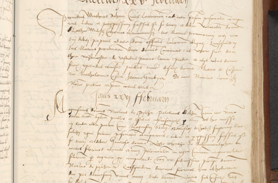 Zdjęcie nr 281 dla obiektu archiwalnego: [Acta] obligationum coram reverendo patre domino Thoma Rosnowsky canonico et offi[ciali C]racoviensi generali [a]d annum Domini 1514, [ind]itione secunda, pontificatus sanctissimi in Christo patris domini nostro domini Leonis divina providencia pape decimi moderni. Anno sue sanctitatis aduc ad 19 Marcii [...] primo secundis fatibus et felici sidere suum per manu Bronislaidis telluris Ursonici recipiunt et dii faveant ceptis