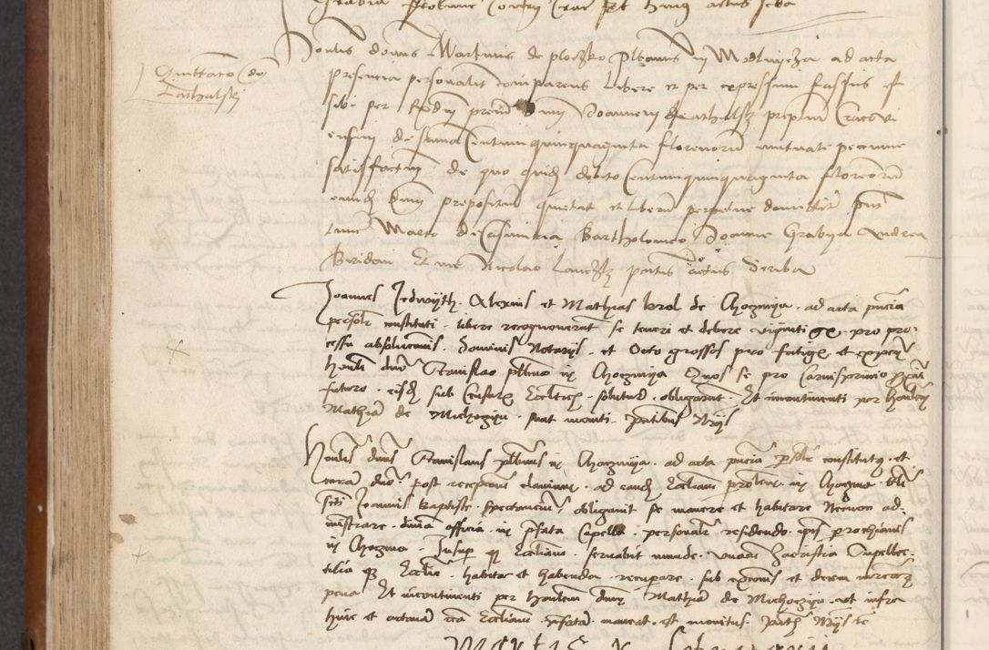 Zdjęcie nr 276 dla obiektu archiwalnego: [Acta] obligationum coram reverendo patre domino Thoma Rosnowsky canonico et offi[ciali C]racoviensi generali [a]d annum Domini 1514, [ind]itione secunda, pontificatus sanctissimi in Christo patris domini nostro domini Leonis divina providencia pape decimi moderni. Anno sue sanctitatis aduc ad 19 Marcii [...] primo secundis fatibus et felici sidere suum per manu Bronislaidis telluris Ursonici recipiunt et dii faveant ceptis