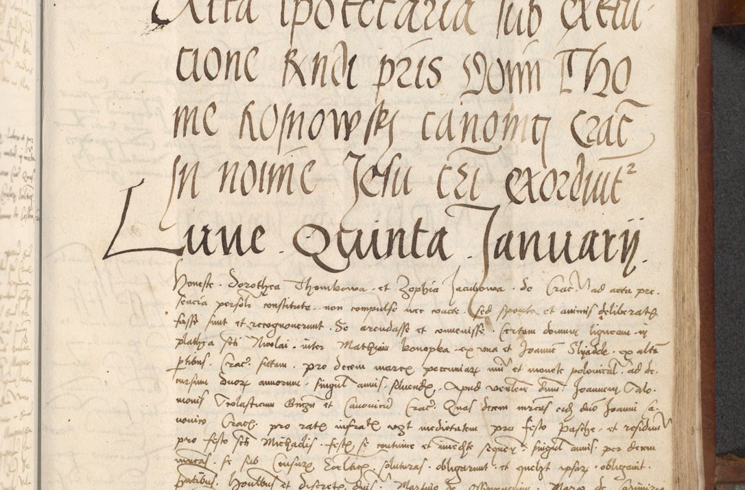 Zdjęcie nr 265 dla obiektu archiwalnego: [Acta] obligationum coram reverendo patre domino Thoma Rosnowsky canonico et offi[ciali C]racoviensi generali [a]d annum Domini 1514, [ind]itione secunda, pontificatus sanctissimi in Christo patris domini nostro domini Leonis divina providencia pape decimi moderni. Anno sue sanctitatis aduc ad 19 Marcii [...] primo secundis fatibus et felici sidere suum per manu Bronislaidis telluris Ursonici recipiunt et dii faveant ceptis
