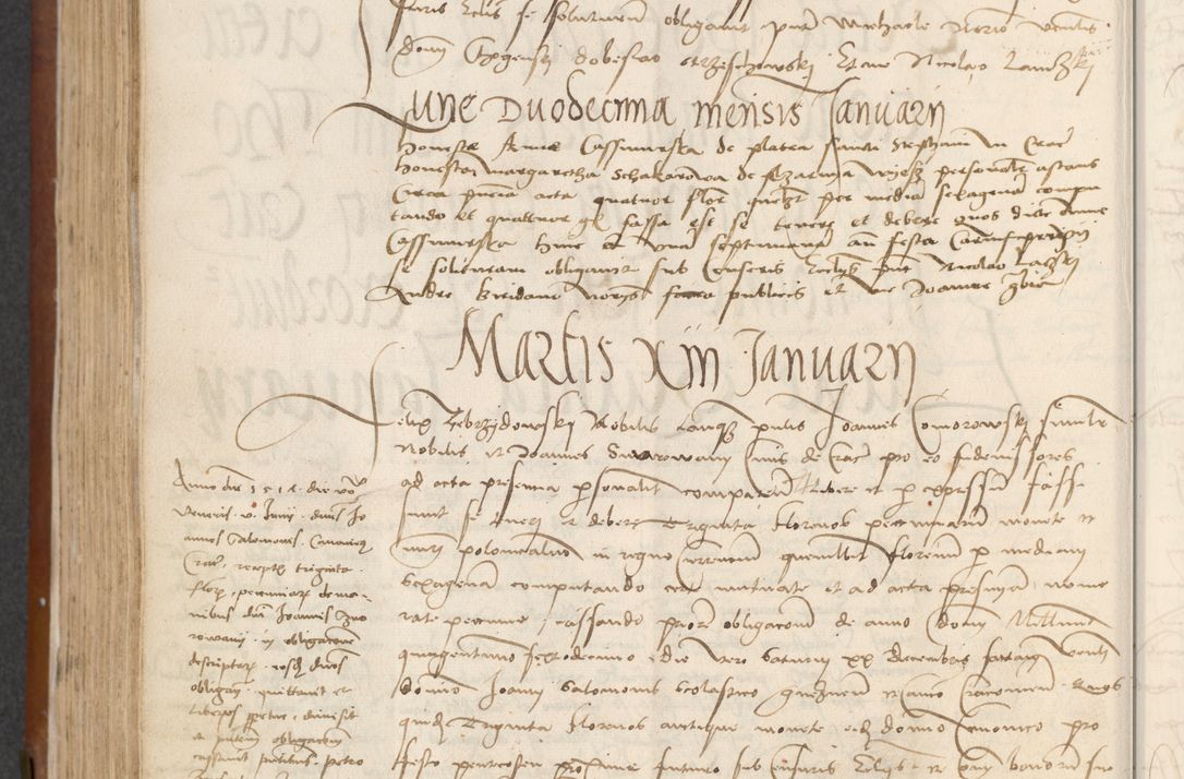 Zdjęcie nr 266 dla obiektu archiwalnego: [Acta] obligationum coram reverendo patre domino Thoma Rosnowsky canonico et offi[ciali C]racoviensi generali [a]d annum Domini 1514, [ind]itione secunda, pontificatus sanctissimi in Christo patris domini nostro domini Leonis divina providencia pape decimi moderni. Anno sue sanctitatis aduc ad 19 Marcii [...] primo secundis fatibus et felici sidere suum per manu Bronislaidis telluris Ursonici recipiunt et dii faveant ceptis
