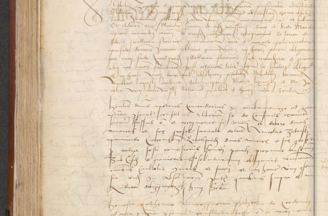 Zdjęcie nr 262 dla obiektu archiwalnego: [Acta] obligationum coram reverendo patre domino Thoma Rosnowsky canonico et offi[ciali C]racoviensi generali [a]d annum Domini 1514, [ind]itione secunda, pontificatus sanctissimi in Christo patris domini nostro domini Leonis divina providencia pape decimi moderni. Anno sue sanctitatis aduc ad 19 Marcii [...] primo secundis fatibus et felici sidere suum per manu Bronislaidis telluris Ursonici recipiunt et dii faveant ceptis